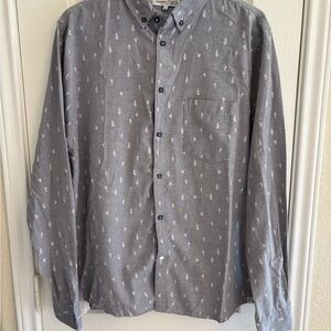 Sovereign Code Large Gray White West Cactus Print Button Down Long Sleeve Shirt
